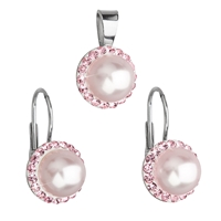 Sada šperkov s krištáľmi Swarovski náušnice a prívesok ružová perla okrúhle 39091.3