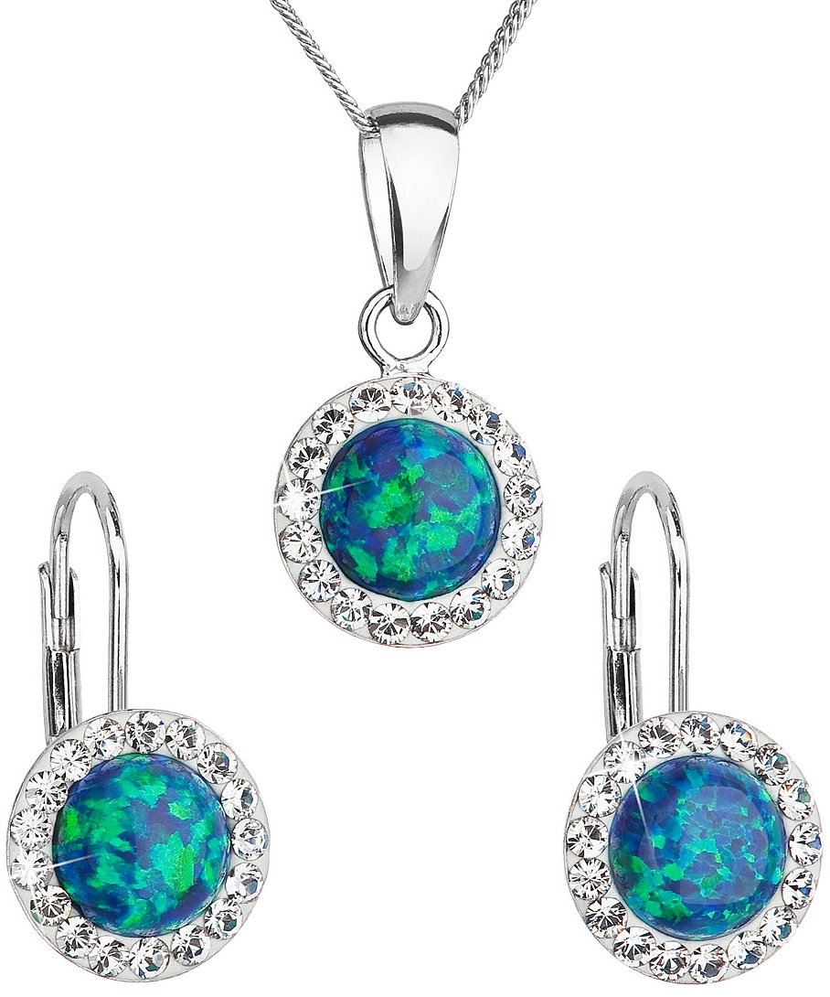 Sada šperkov so syntetickým opálom a krištáľmi Swarovski náušnice a prívesok zelené okrúhle 39160.1