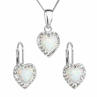 Sada šperkov sa syntetickým opálom a krištáľmi Preciosa náušnice a prívesok biele srdce 39161.1