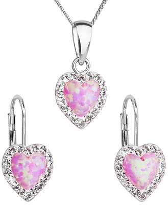 Sada šperkov so syntetickým opálom a krištáľmi Swarovski náušnice a prívesok svetlo ružové srdce 39161.1