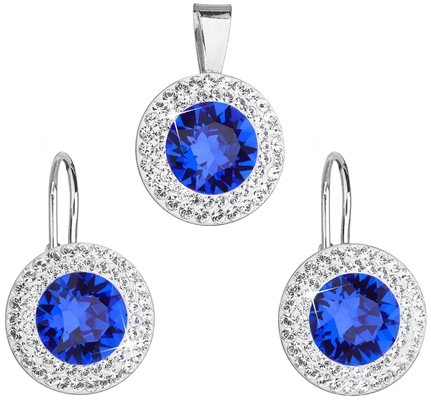 Sada šperkov s krištáľmi Swarovski náušnice a prívesok modré okrúhle 39107.3 majestic blue