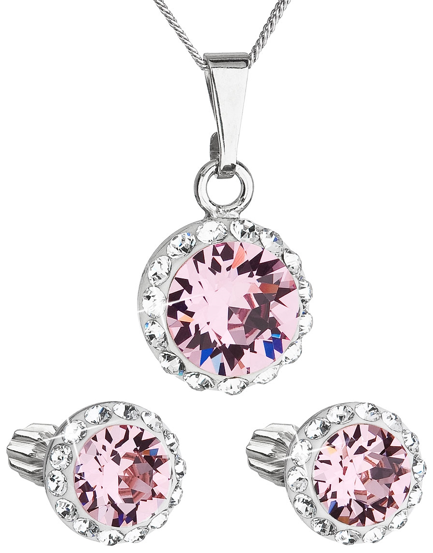 Sada šperkov s krištálmi Swarovski náušnice, retiazka a prívesok ružové okrúhle 39352.3 light rose