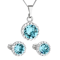 Sada šperkov s krištálmi Swarovski náušnice, retiazka a prívesok modré okrúhle 39352.3