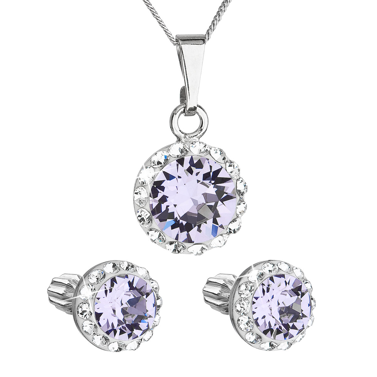 Sada šperkov s krištálmi Swarovski náušnice, retiazka a prívesok fialové okrúhle 39352.3 violet