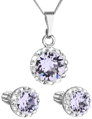 Sada šperkov s krištálmi Swarovski náušnice, retiazka a prívesok fialové okrúhle 39352.3 violet