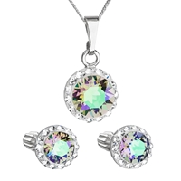 Sada šperkov s krištálmi Swarovski náušnice,retiazka a prívesok zelené fialové okrúhle 39352.5 paradise shine