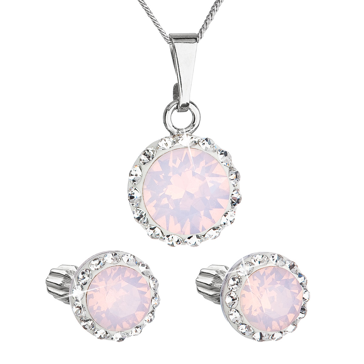 Sada šperkov s krištálmi Swarovski náušnice,retiazka a prívesok ružové opálové okrúhle 39352.7