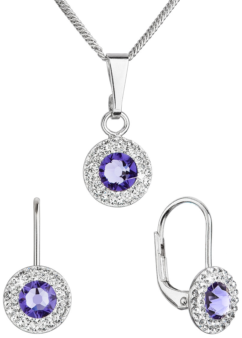 Sada šperkov s kryštálmi Swarovski náušnice a prívesok fialovej guľaté 39109.3 tanzanite