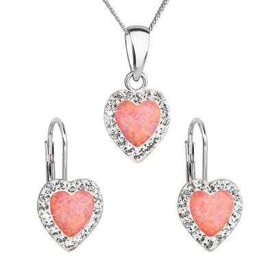Sada šperkov so syntetickým opálom a krištálmi Preciosa náušnice a prívesok oranžové srdce 39161.1