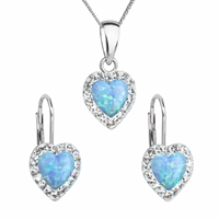 Sada šperkov so syntetickým opálom a krištálmi Preciosa náušnice a prívesok svetlo modré srdce 39161.1