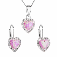 Sada šperkov so syntetickým opálom a krištálmi Preciosa náušnice a prívesok svetlo ružové srdce 39161.1