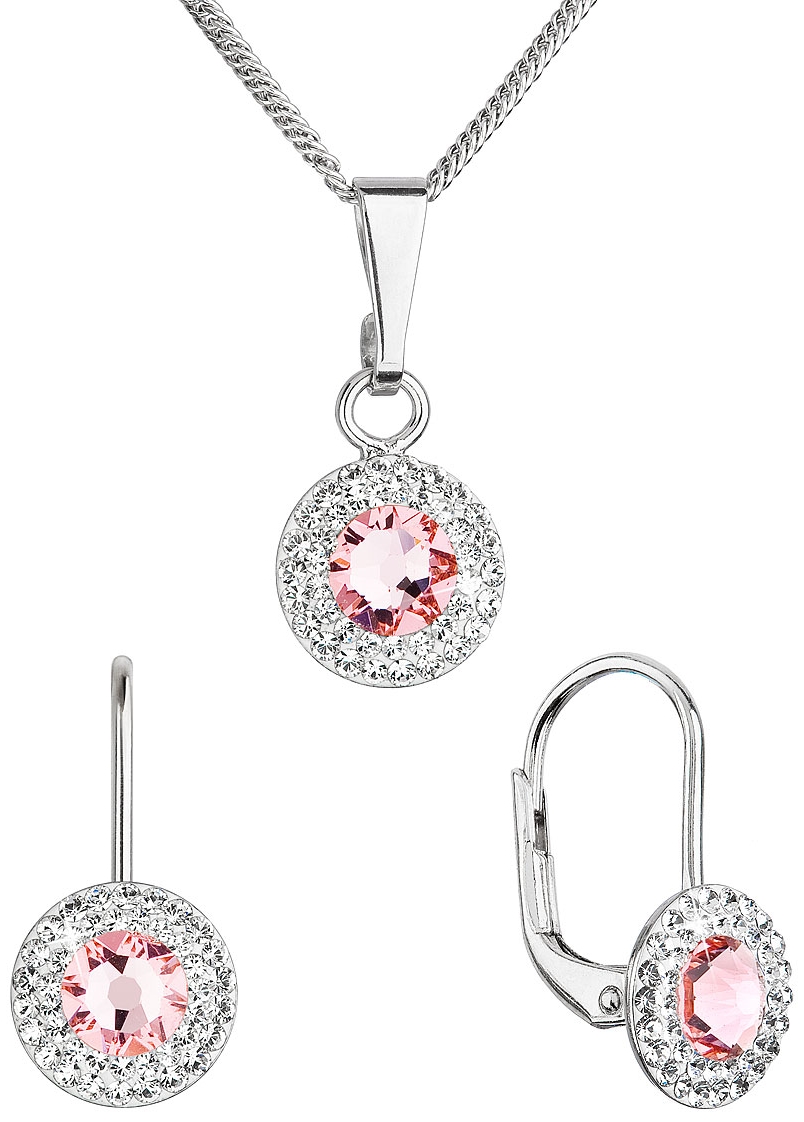Sada šperkov s kryštálmi Swarovski náušnice a prívesok ružové okrúhle 39109.3 lt. rose