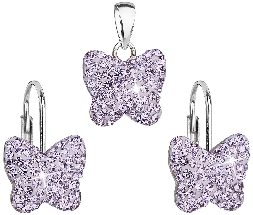 Sada šperkov s kryštálmi Preciosa náušnice a prívesok fialový motýľ 39144.3 violet