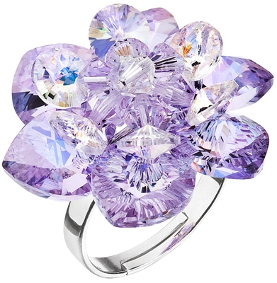 Strieborný prsteň s kryštálmi Swarovski fialová kytička 75001.3