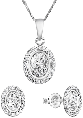 Sada šperkov s krištálmi Swarovski náušnice a prívesok biele oválne 79036.1