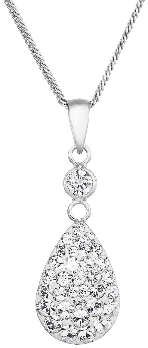 Strieborný náhrdelník s krištálmi Swarovski biela kvapka 72057.1