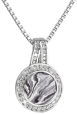 Strieborný náhrdelník guľatý čiernobiely mramor so Swarovski kryštálmi 72062.1