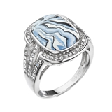 Strieborný prsteň obdĺžnik modrobiely mramor so Swarovski kryštálmi 75015.1