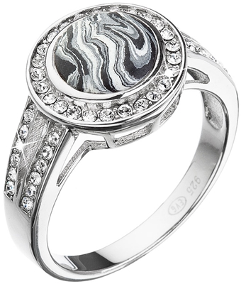 Strieborný prsteň guľatý čiernobiely mramor so Swarovski kryštálmi 75017.1