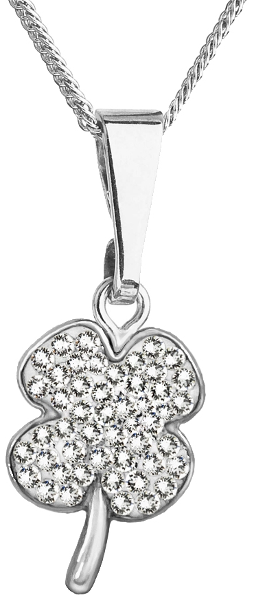 Strieborný náhrdelník s kryštálmi Swarovski biely štvorlístok 72070.1 crystal