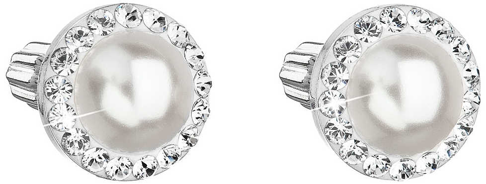 Strieborné náušnice perlička s krištálmi Swarovski a bielou perlou okrúhle 31314.1