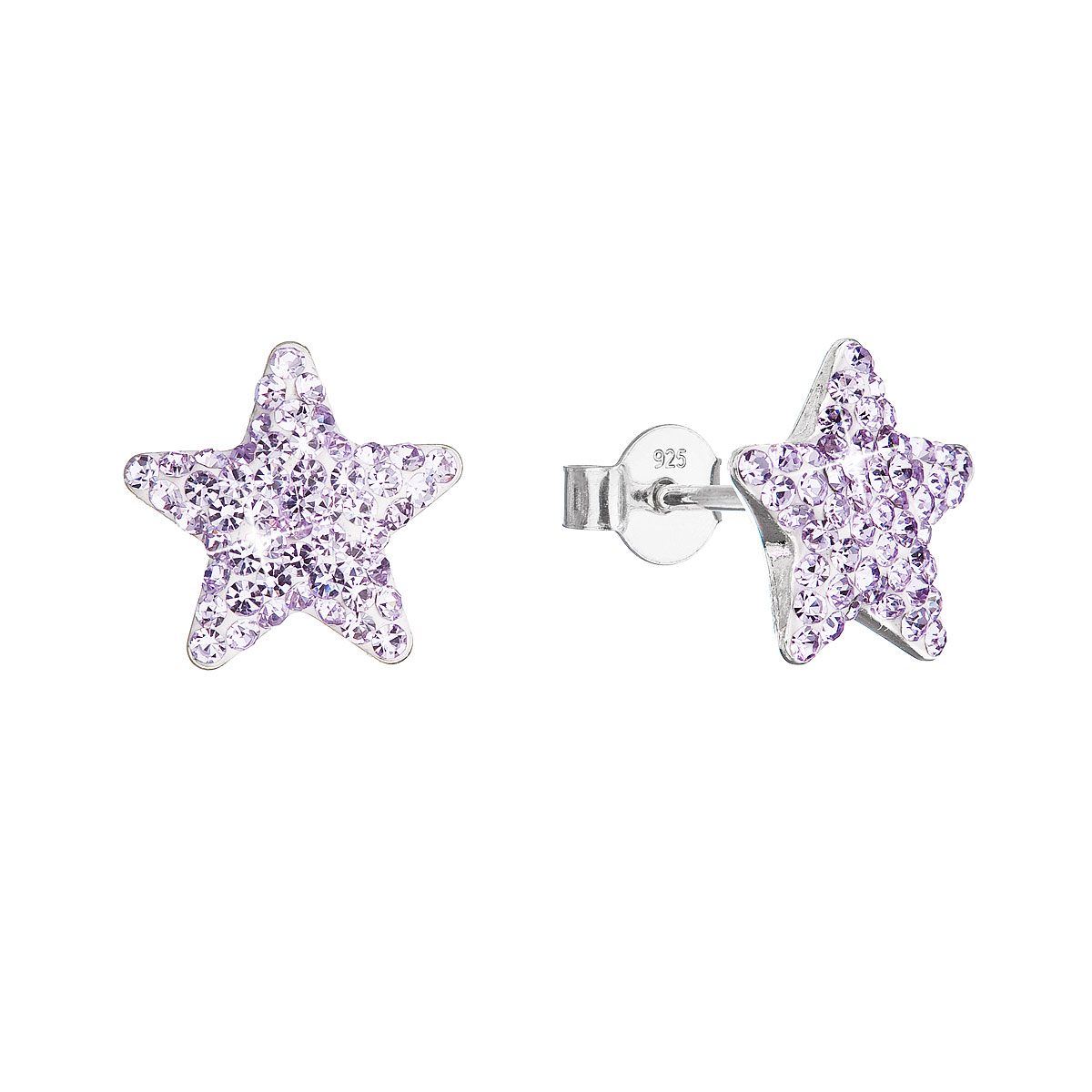 Strieborné náušnice kôstky s Preciosa kryštálmi fialove hviezdičky 31312.3 violet