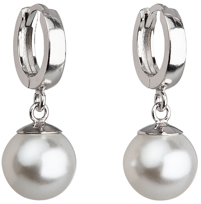 Strieborné náušnice visiace s perlou Preciosa biele okrúhle 31151.1