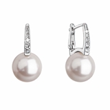 Strieborné náušnice visiace s Preciosa perlou a kryštálmi 31301.1 biele