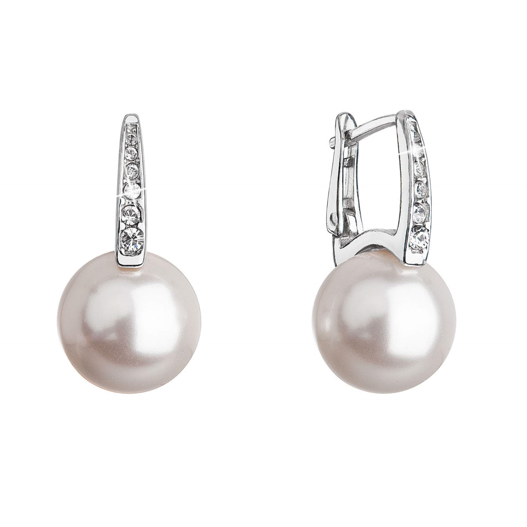 Strieborné náušnice visiace s Preciosa perlou a kryštálmi 31301.1 biele