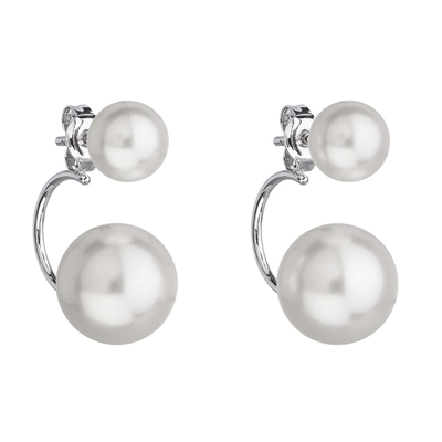 Strieborné náušnice dvojité s perlou Preciosa biele okrúhle 31177.1
