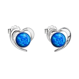 Strieborné náušnice srdce s modrým syntetickým opálom 31259.3 blue