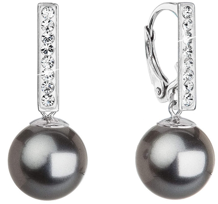 Strieborné visiace náušnice so Swarovski perlou a kryštálmi 71121.3 dark grey