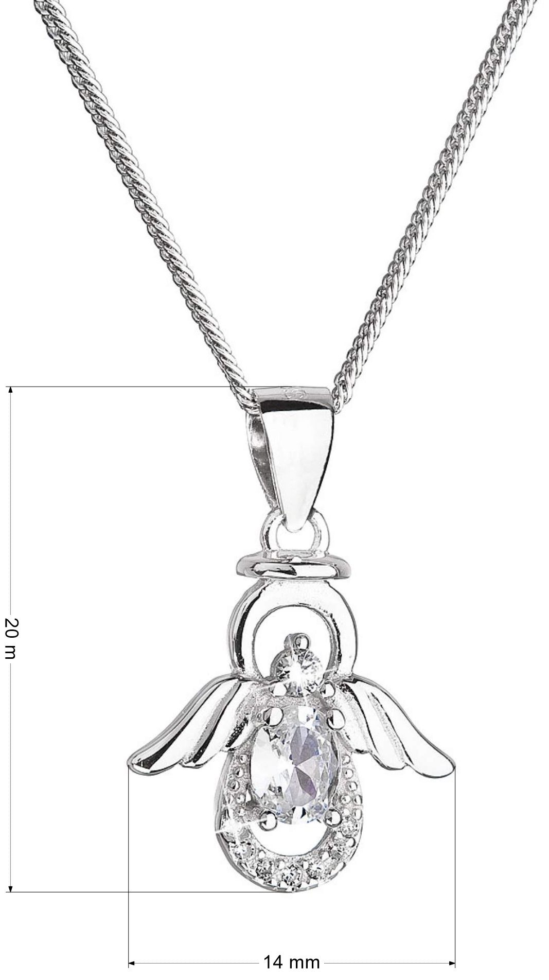 Strieborný náhrdelník anjel s bielymi zirkónmi 12043.1
