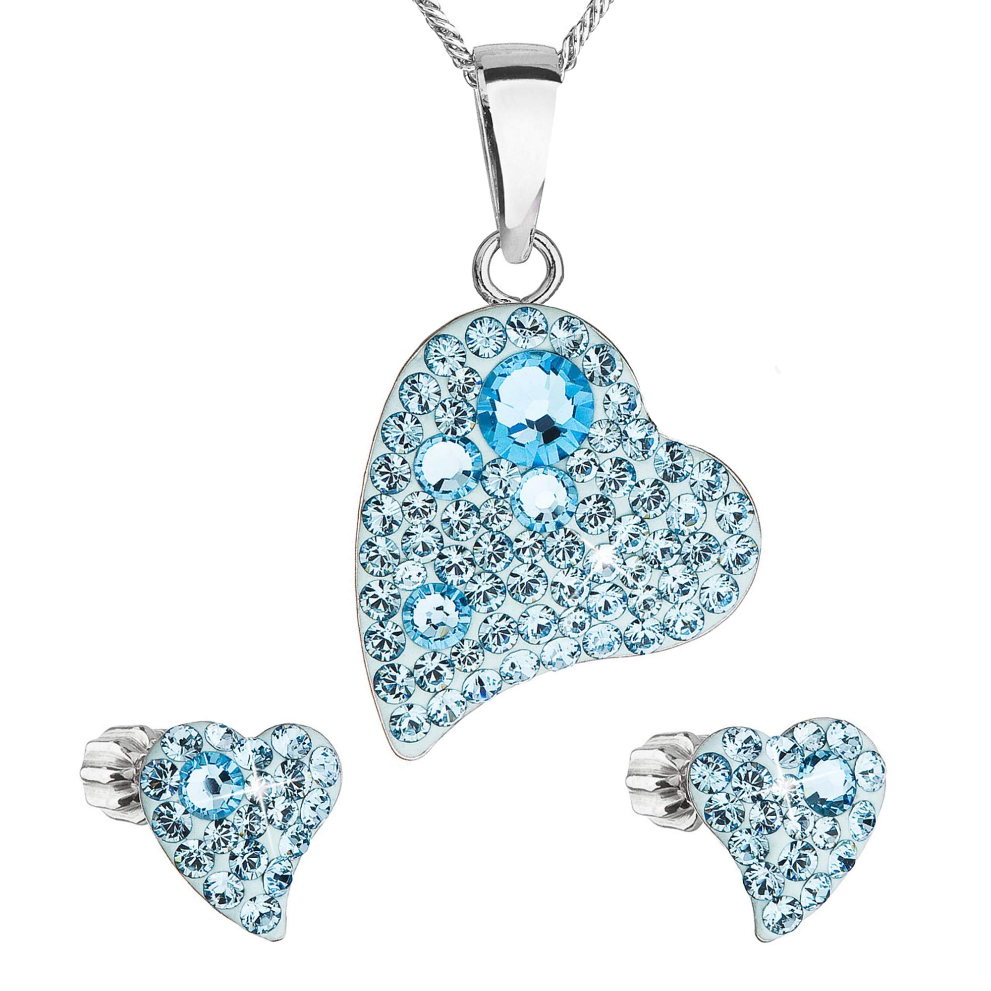 E-shop Sada šperkov s krištálmi Swarovski náušnice,retiazka a prívesok modrá srdce 39170.3