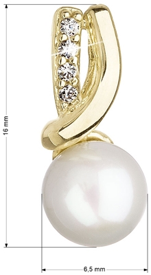 Zlatý 14-karátový prívesok žlté zlato s bielou riečnou perlou a zirkónmi 94PZ00006