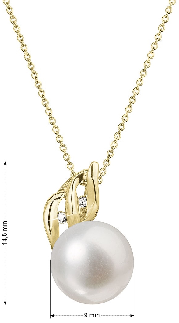 Zlatý 14 karátový náhrdelník s bielou riečnou perlou a briliantmi 92PB00038