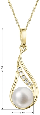 Zlatý 14 karátový náhrdelník slza s bielou riečnou perlou a briliantmi 92PB00042