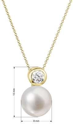 Zlatý 14 karátový náhrdelník s bielou riečnou perlou a briliantom 92PB00045