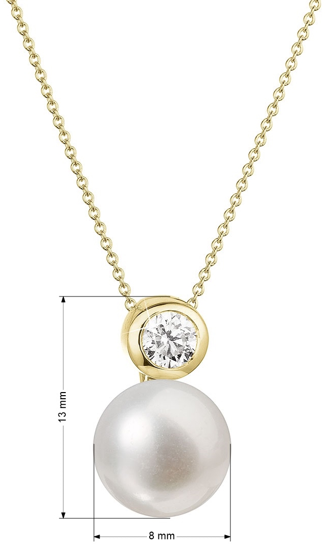 Zlatý 14 karátový náhrdelník s bielou riečnou perlou a briliantom 92PB00045