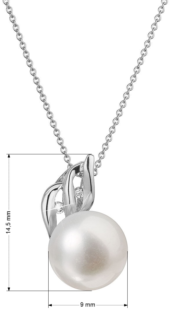 Zlatý 14 karátový náhrdelník biele zlato s bielou riečnou perlou a briliantmi 82PB00038