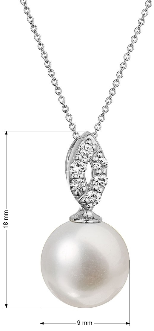 Zlatý 14 karátový náhrdelník biele zlato s bielou riečnou perlou a briliantmi 82PB00040
