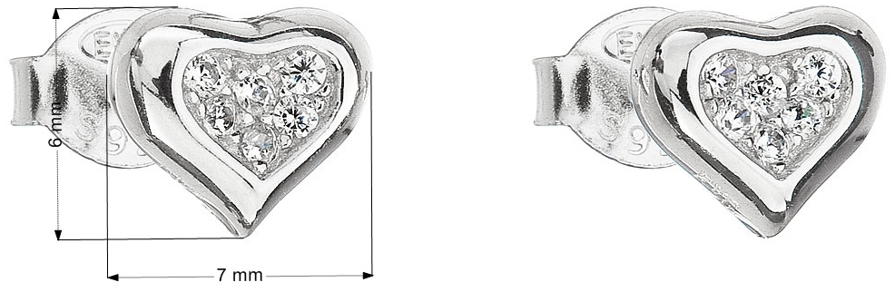 Strieborné náušnice kôstka so zirkónom biele srdce 11066.1