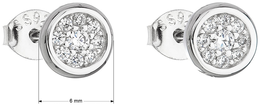 Strieborné náušnice kôstky so zirkónom biele okrúhle 11078.1