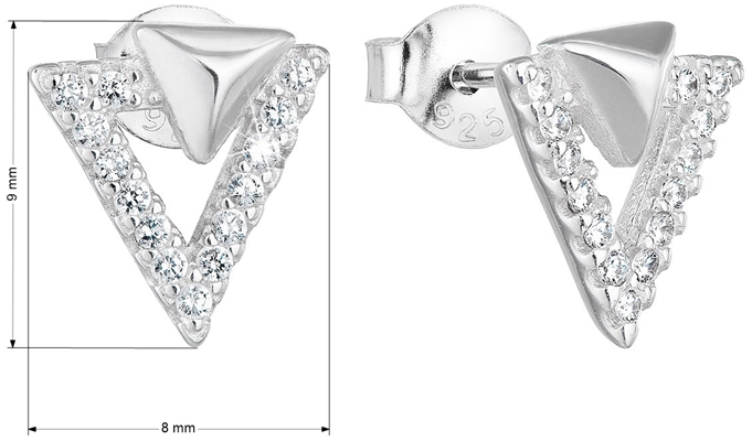 Strieborné náušnice perličky so zirkónom biely trojuholník 11081.1