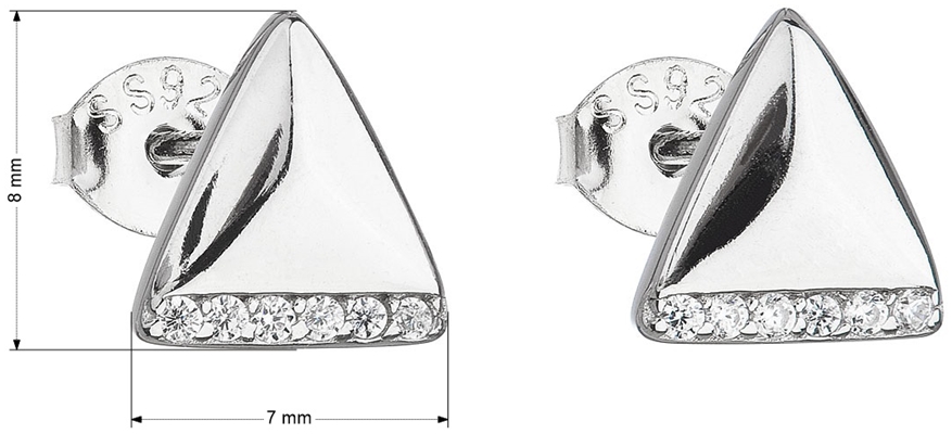 Strieborné náušnice kôstky so zirkónom biely trojuholník 11133.1