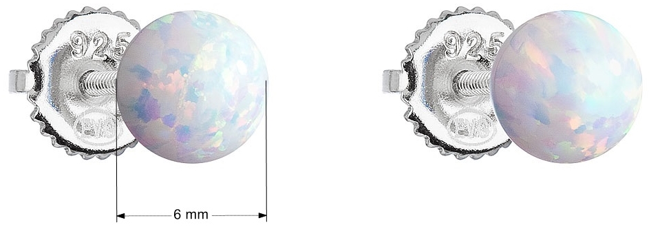 Strieborné náušnice kôstky so syntetickým opálom biele okrúhle 11246.1