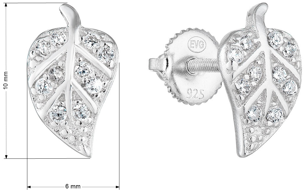 Strieborné náušnice perlička so zirkónom biely list 11281.1