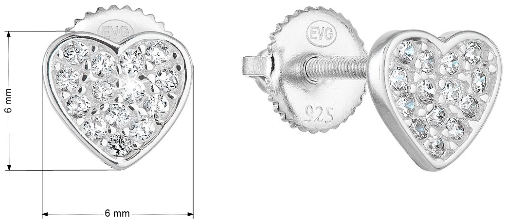 Strieborné náušnice perlička so zirkónom biele srdce 11283.1