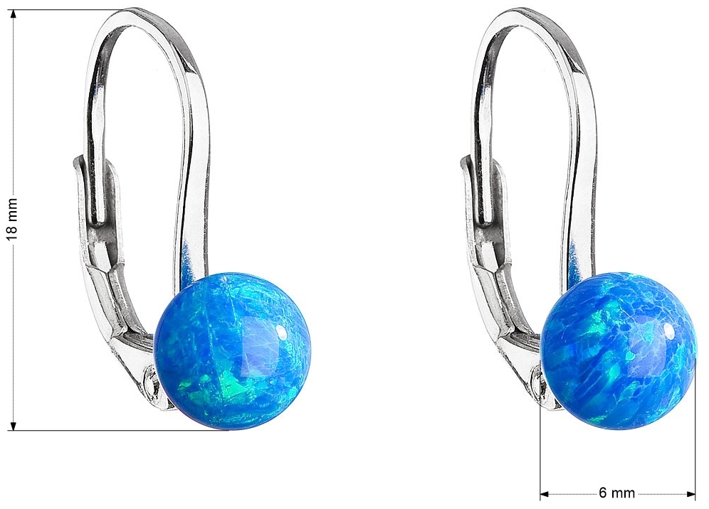 Strieborné visiace náušnice so syntetickým opálom modré okrúhle 11242.3