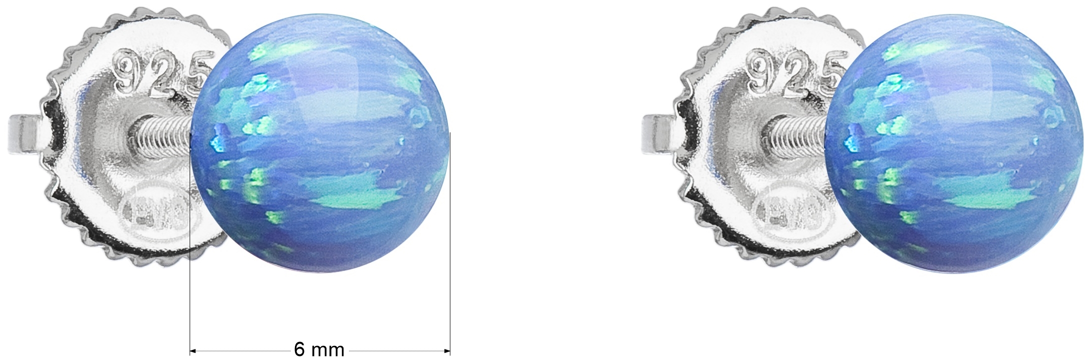 Strieborné náušnice perličky so syntetickým opálom svetlo modré okrúhle 11246.3 lt.blue
